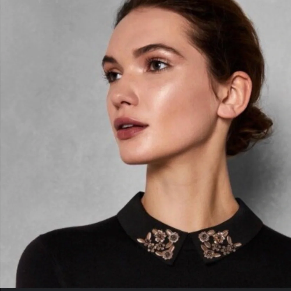 Ted Baker London Black Top with Gold Embellished Collar - Picture 3 of 10